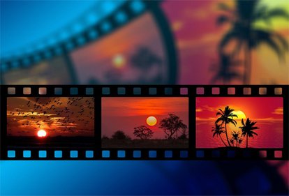 buntes Foto mit Sonnenuntergängen vom Teil einer Filmrolle